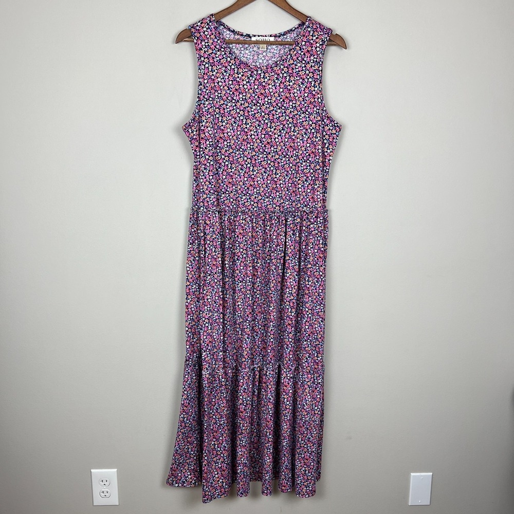 Soho Apparel Ltd Maxi Dress Womens Large Pink Floral Ruffle Tiered A-Line Summer